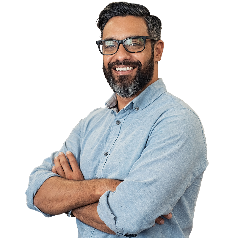 Man with glasses smiling